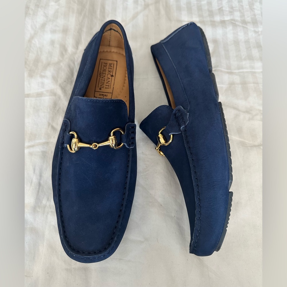 Mercanti Fiorentini Navy Nubuck Leather Loafer - Picture 2 of 4
